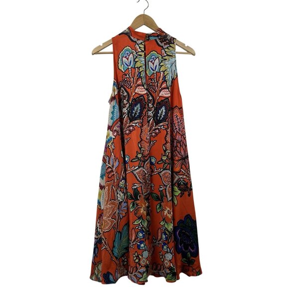 MAEVE Anthro Larkhill Silk Boho Small Dress Trapeze Swing Floral Orange Colorful - Picture 10 of 16